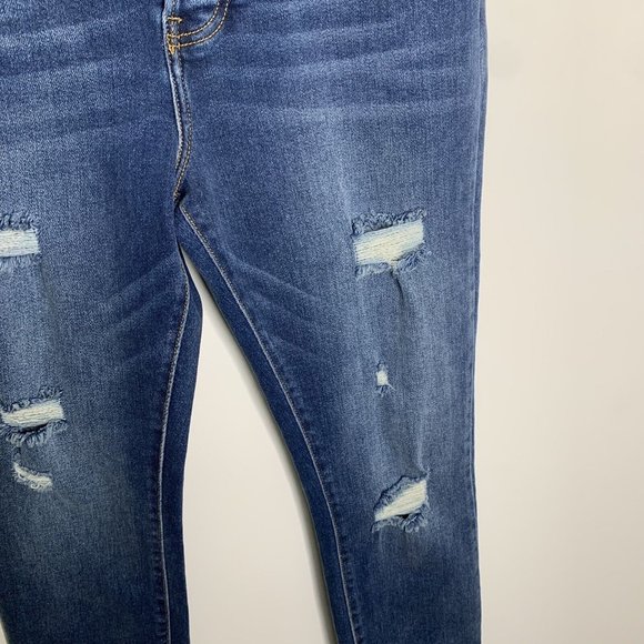 Forever 21 Womens Size 27 Blue Skinny Button Fly Distressed Denim Jeans - Picture 3 of 11